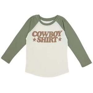 Kids Raglan Cowboy Shirt in Olive and Cream